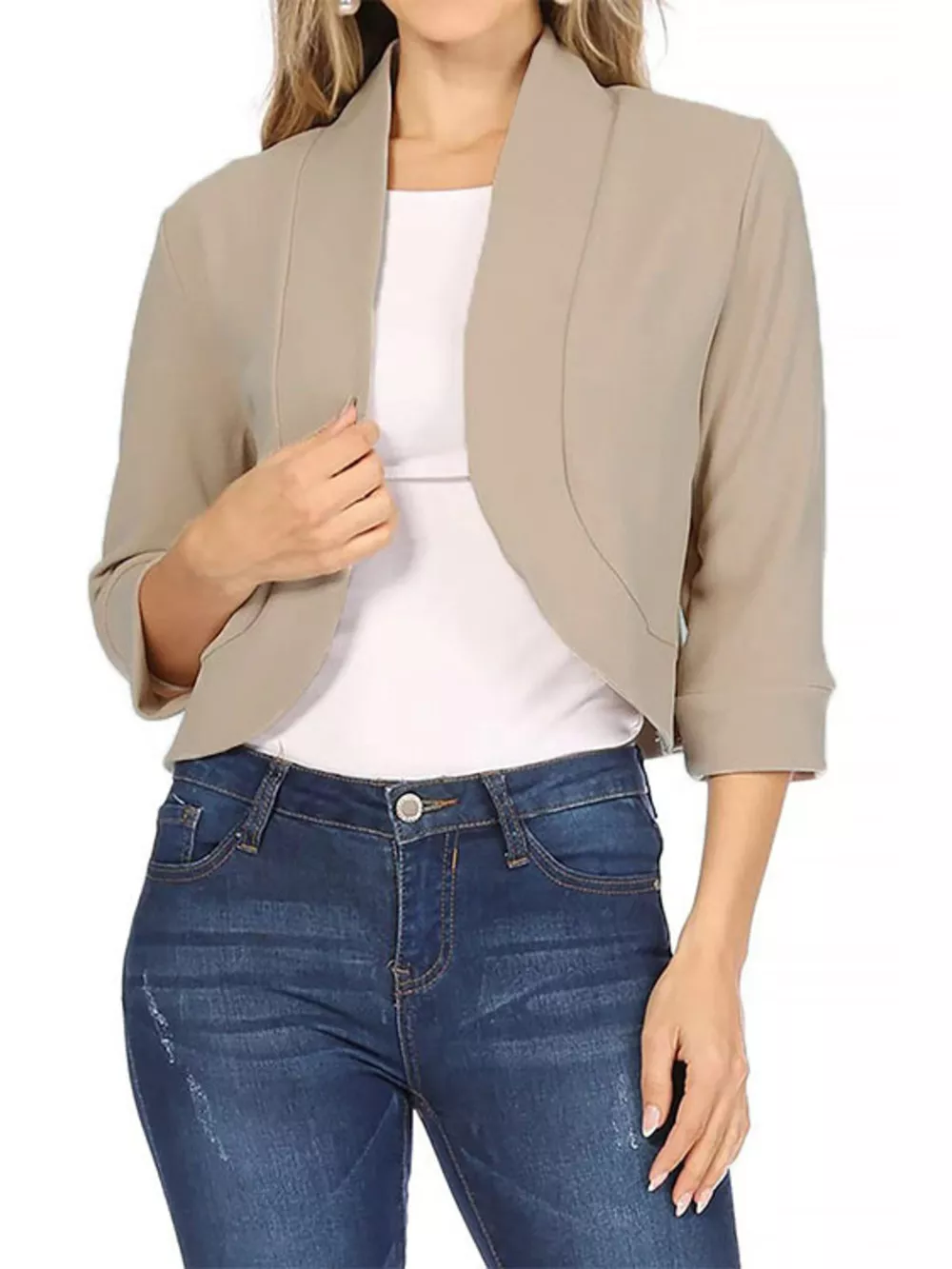 Full Size Cropped Open Front Blazer Plus Size, image 16