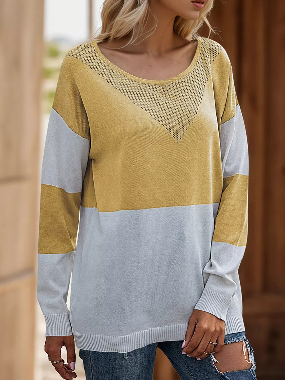 Color Block V-Neck Knit Top, image 5