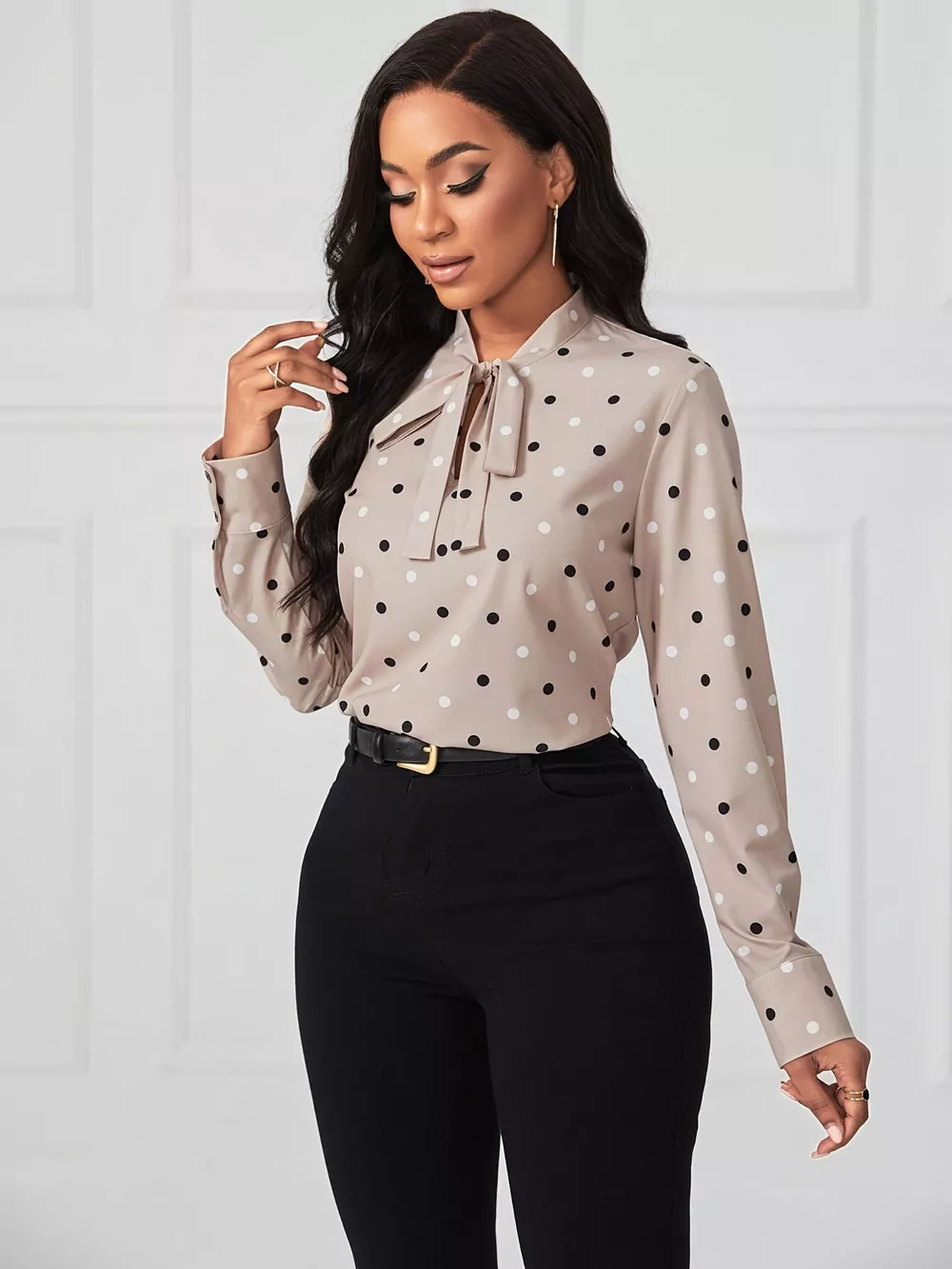 Polka Dot Tie Neck Blouse, image 2