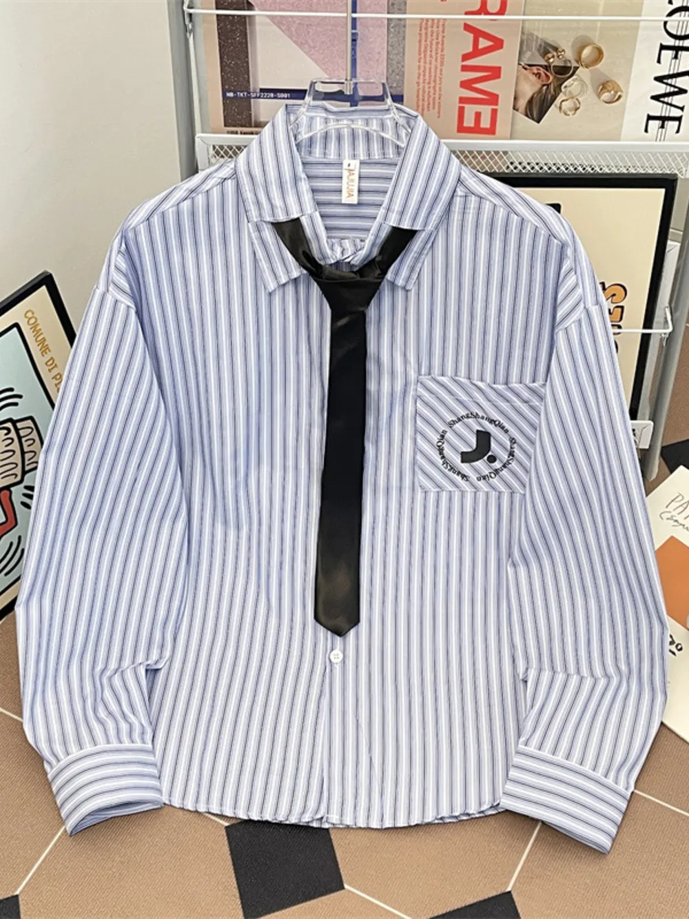 Men's Plus Size Striped Button-Down Shirt with Tie