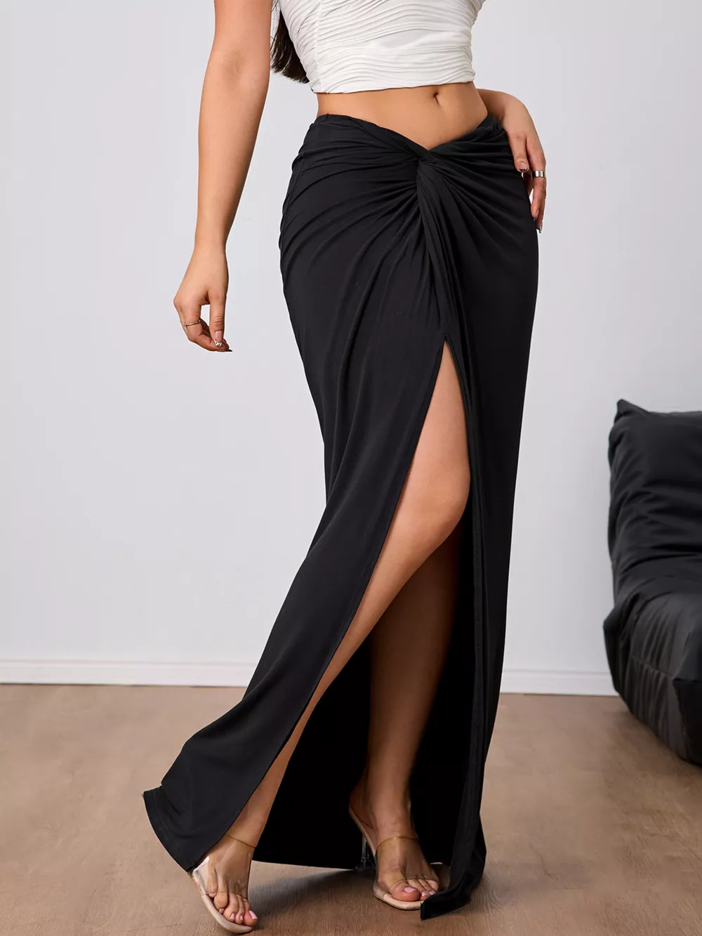 Slit Twist-Front Bodycon Maxi Skirt, image 2