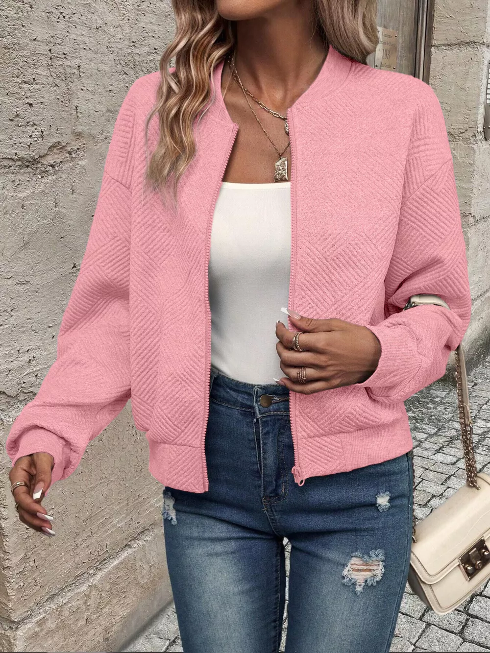 Textured Knit Zip-Up Jacket, image 7
