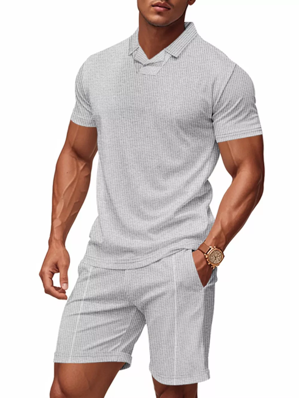 Men's Full Size Casual Short Sleeve Polo and Shorts Set Plus Size, image 13