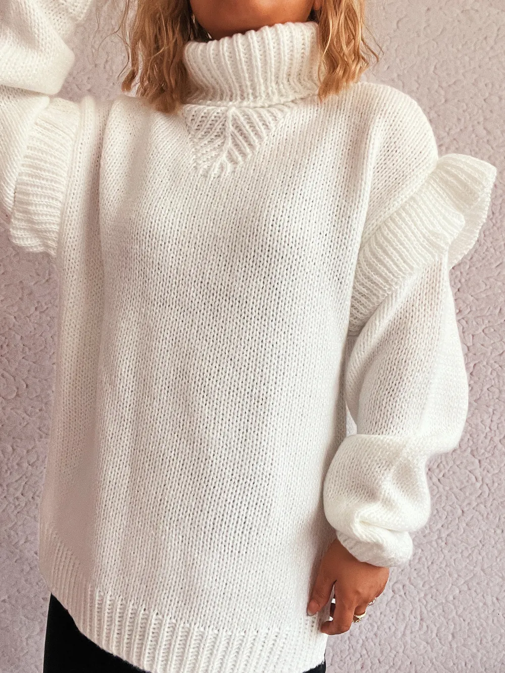 Ruffled Turtleneck Long Sleeve Sweater, image 17