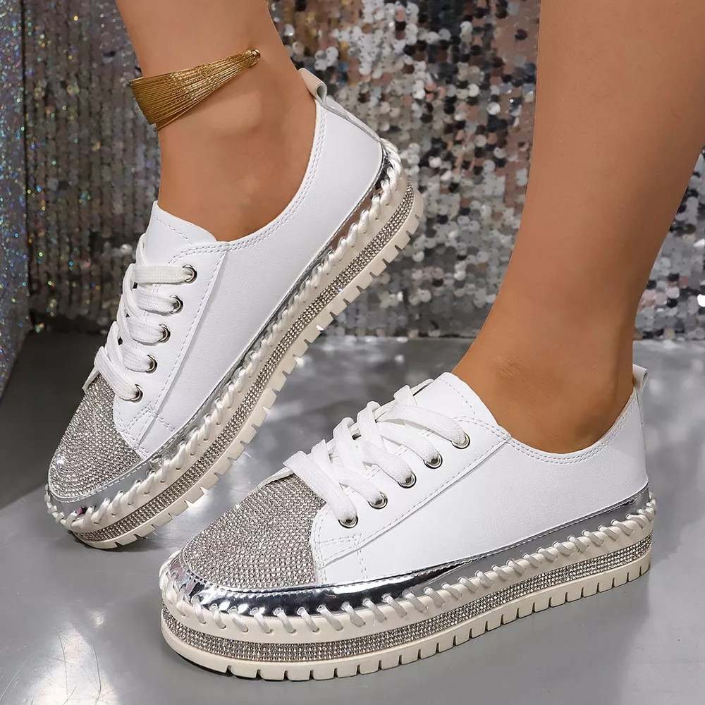 Rhinestone Round Toe Sneakers, image 4