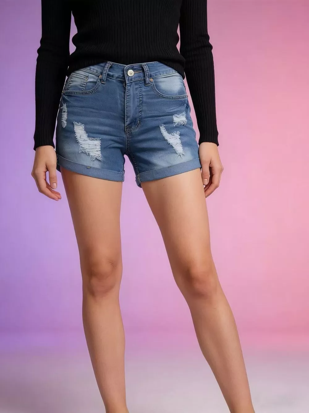 Distressed Wash Denim Shorts, image 11