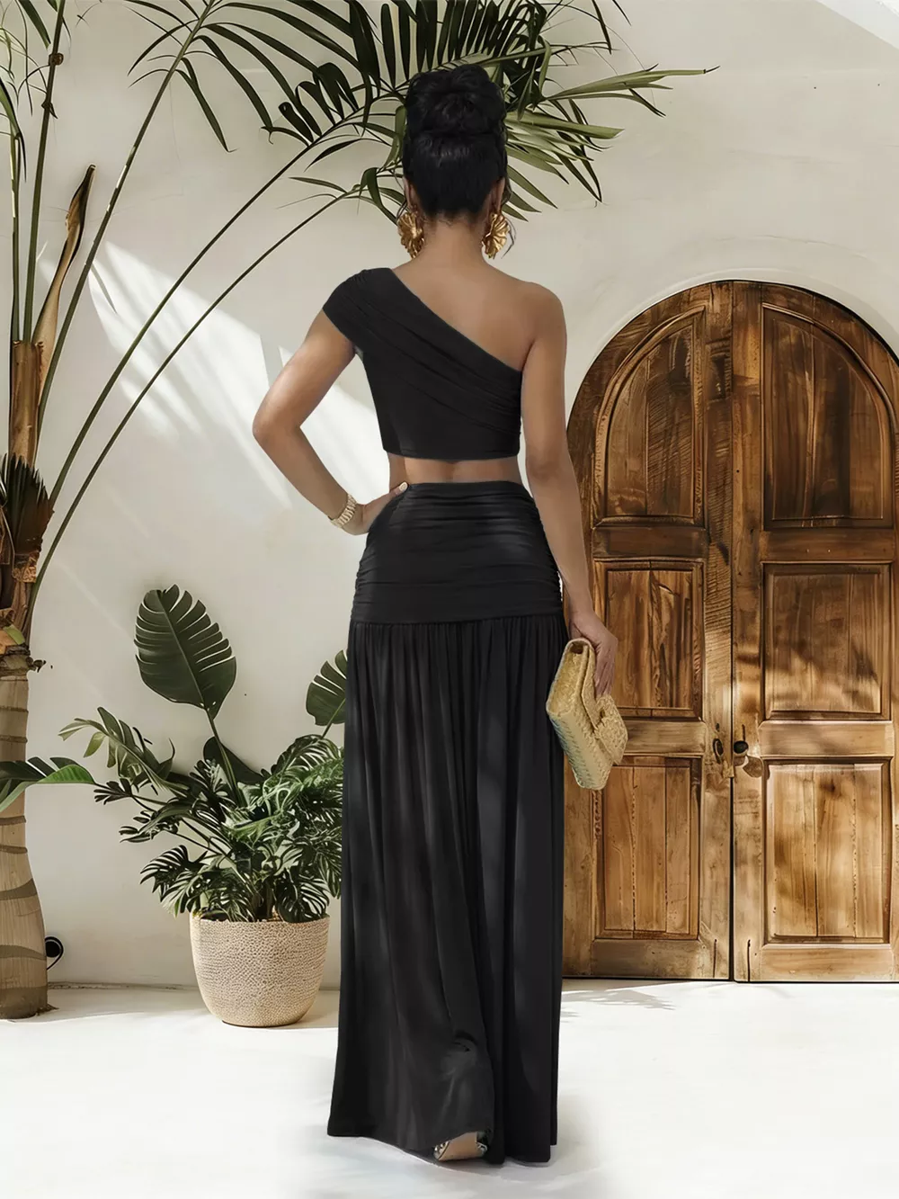 One-Shoulder Top and Ruched Maxi Skirt Set, image 8