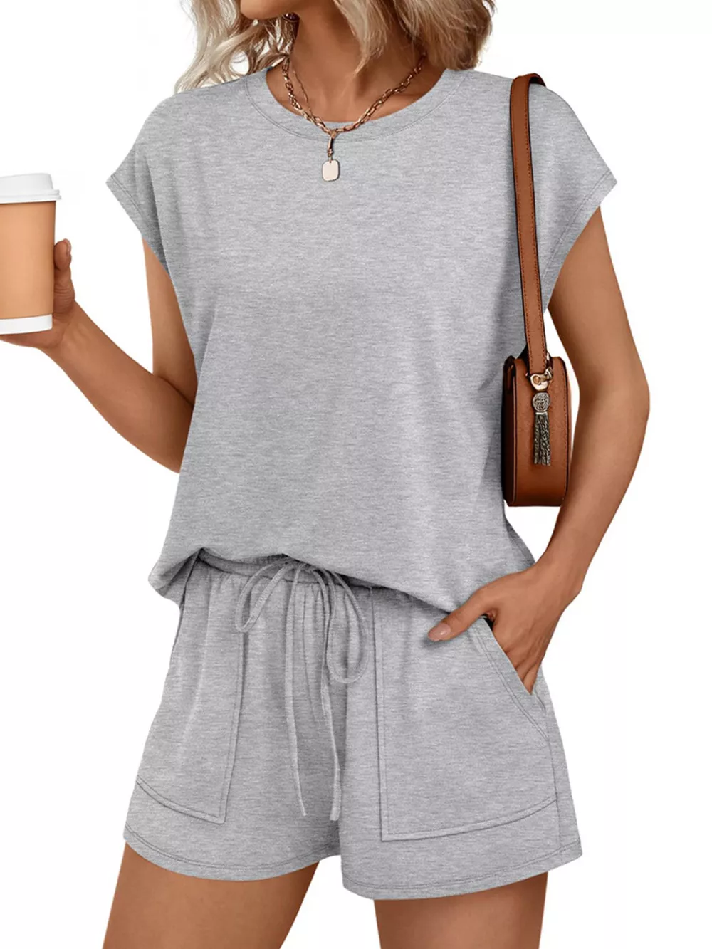 Round Neck Cap Sleeve Top and Shorts Set, image 13