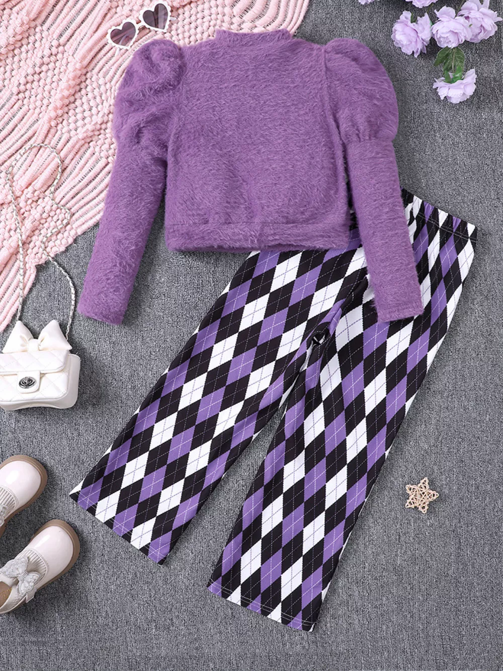 Children's Fuzzy Knit Top & Pants Set, image 2