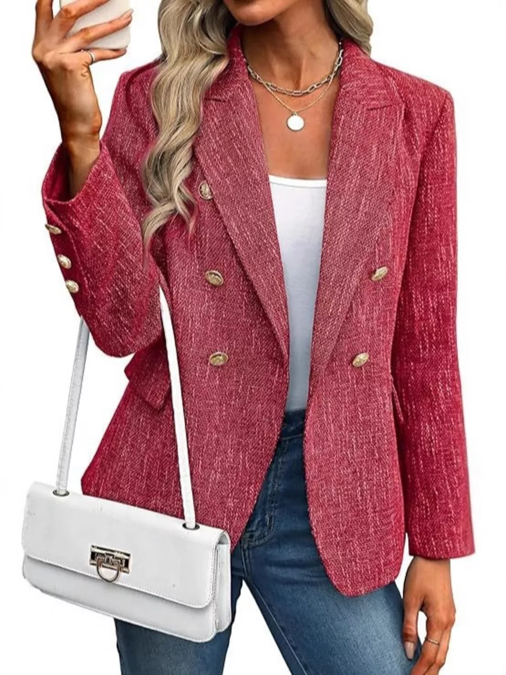 Double-Breasted Lapel Collar Blazer, image 18