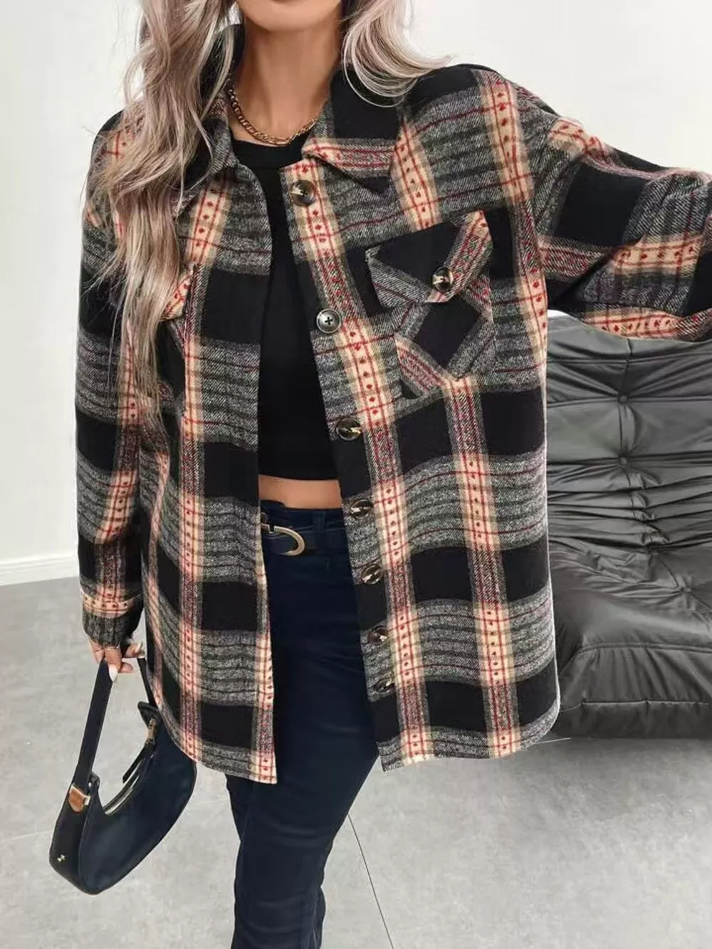 Vintage Plaid Button-Up Shacket, image 5