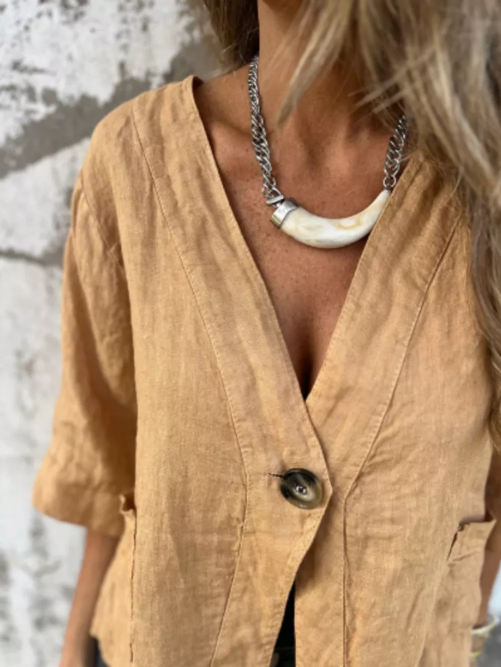 Full Size One Button V-Neck Shirt Plus Size, image 5