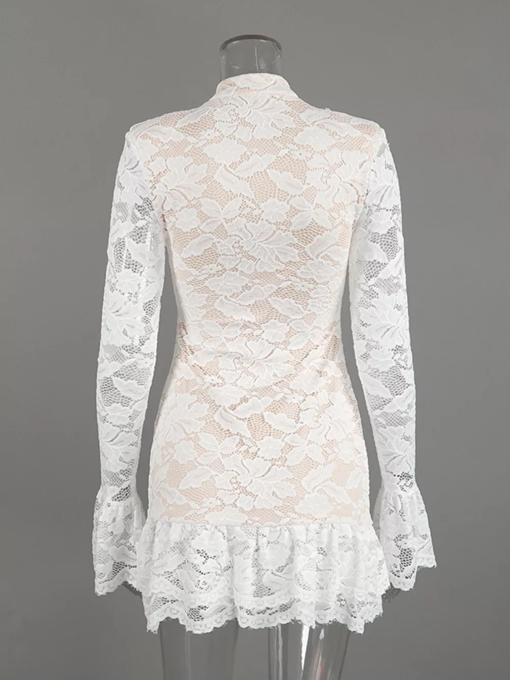 Lace Long-Sleeve Ruched Mini Dress, image 13