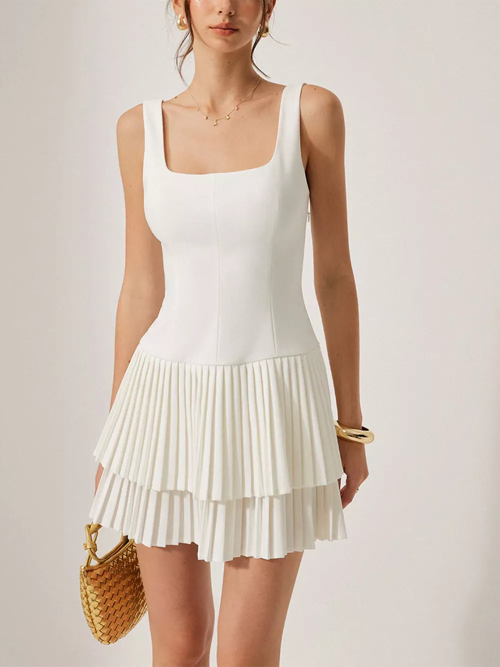 Square Neck Pleated Mini Dress, image 2