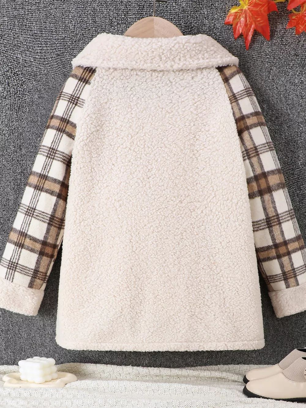 Children's Cozy Plaid Sleeve Fleece Jacket, image 2