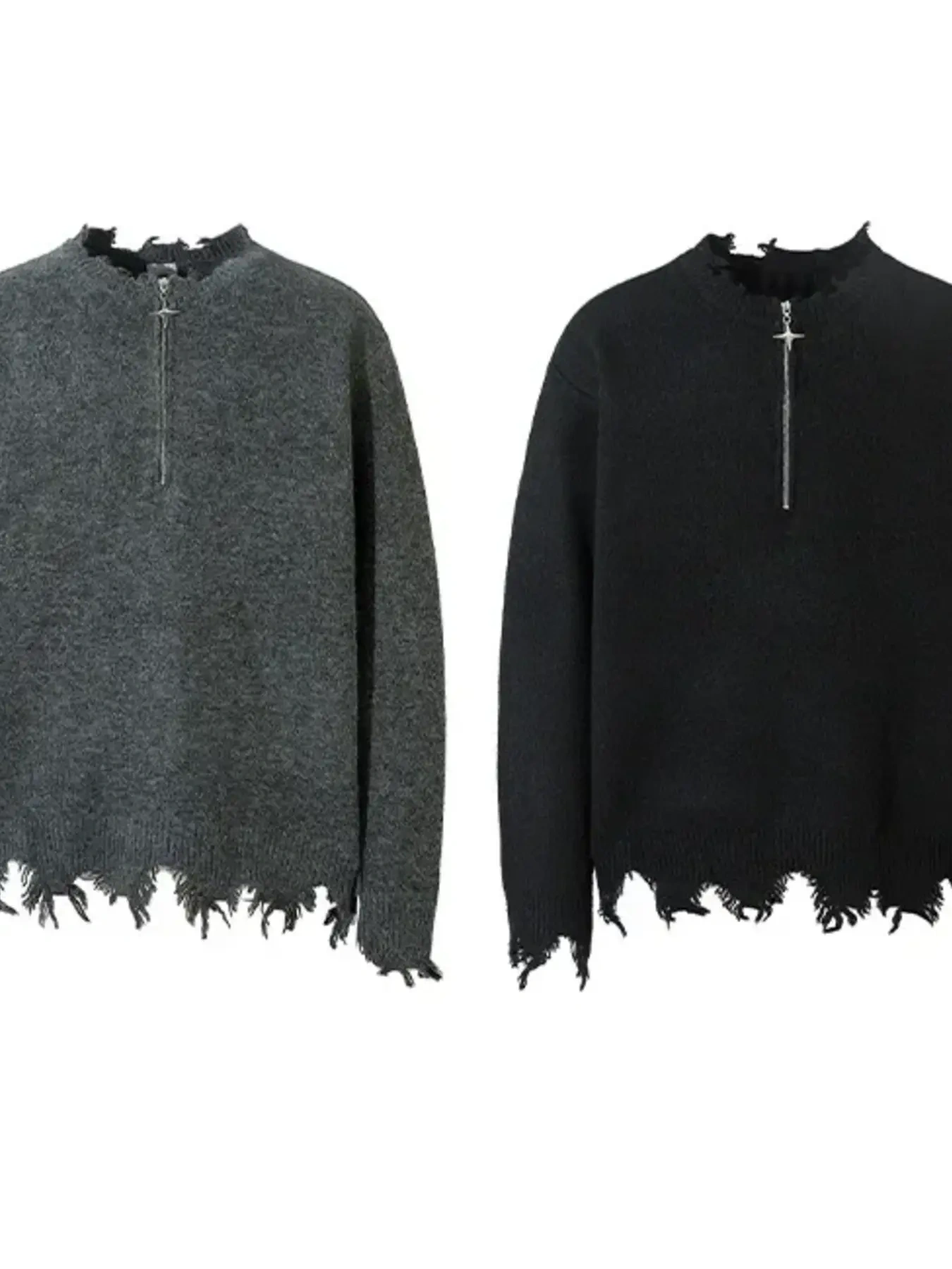 Men's Distressed Hem Half-Zip Sweater, image 4