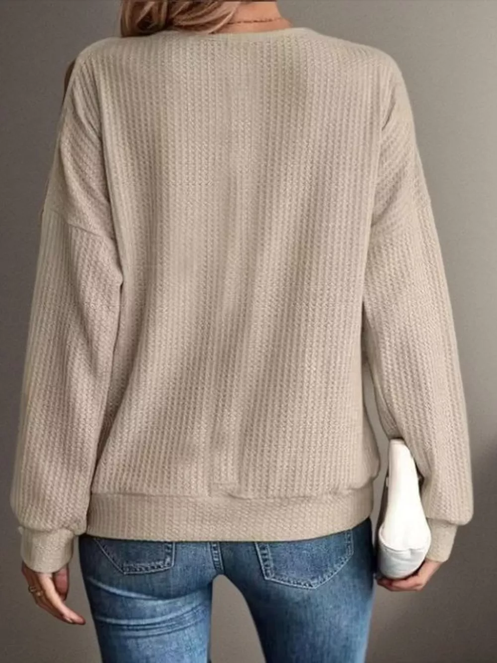Solid Color Cold Shoulder Long Sleeve T-Shirt, image 5