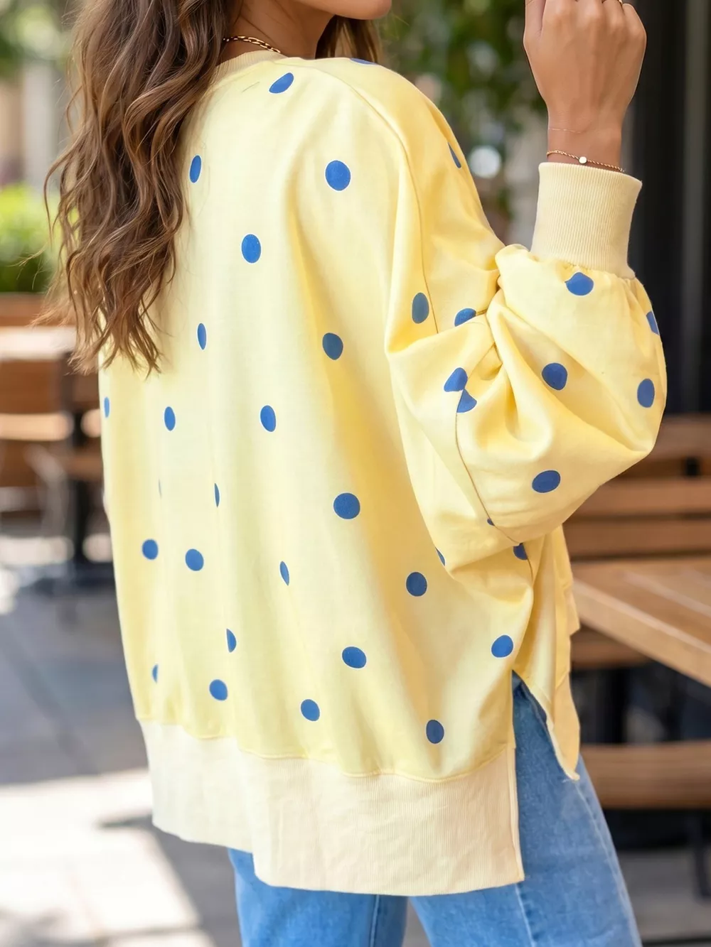 Side Slit Polka Dot Oversized Sweatshirt, image 2