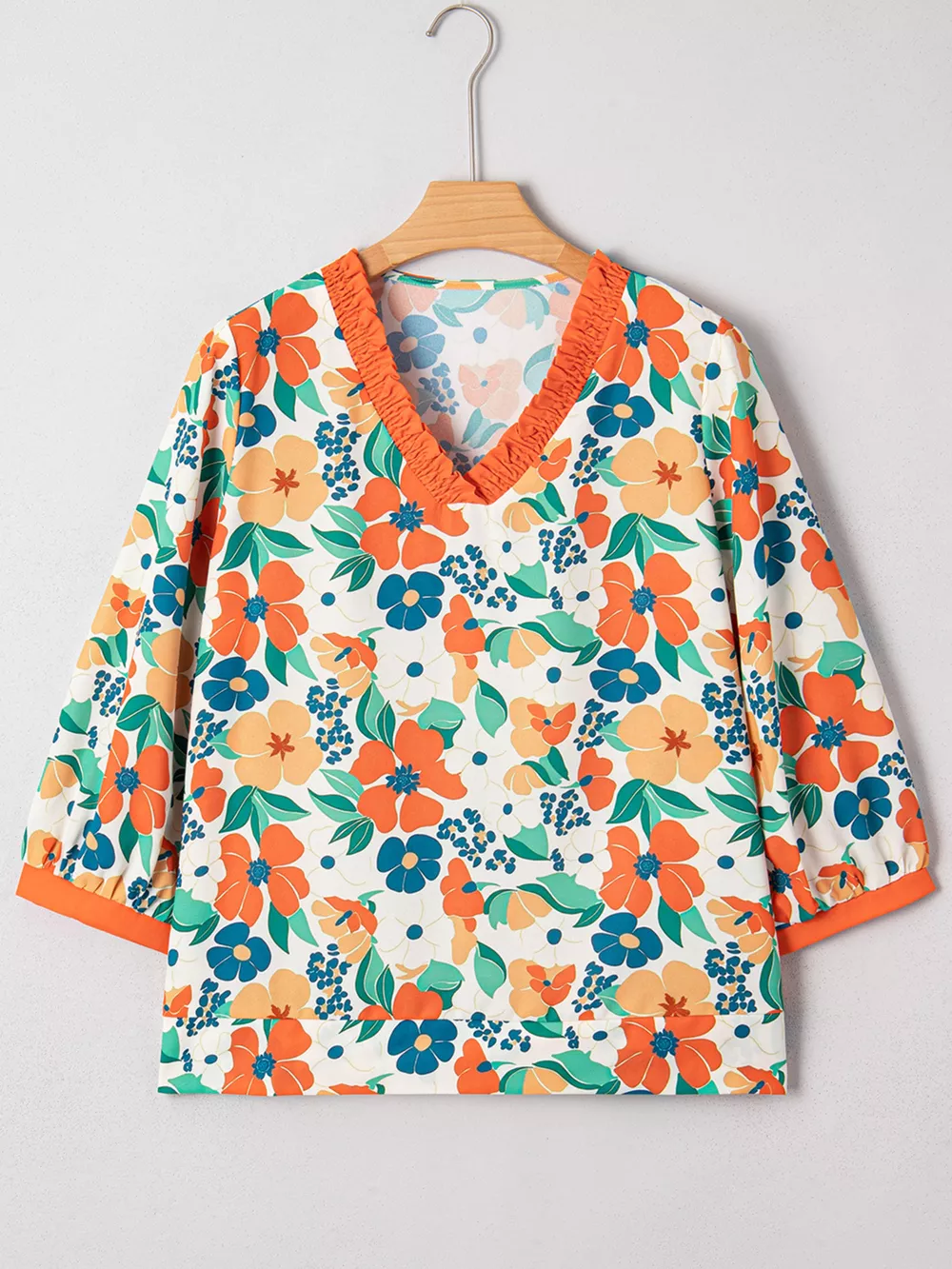 Frilled V Neck Floral Print Blouse, image 6
