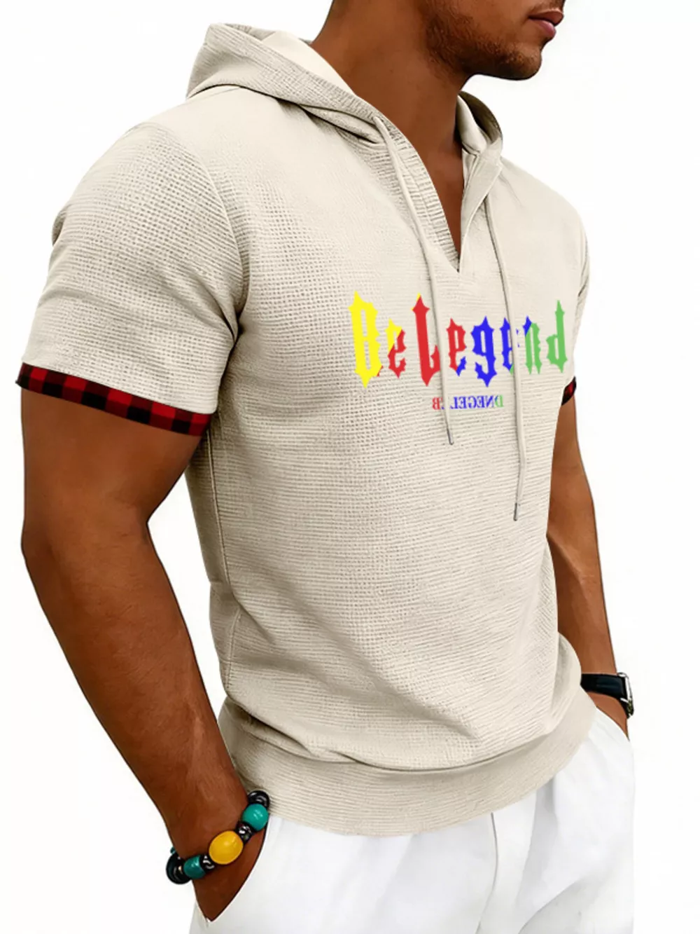 Men's Full Size Letter Graphic Short Sleeve Hooded Top Plus Size, image 7