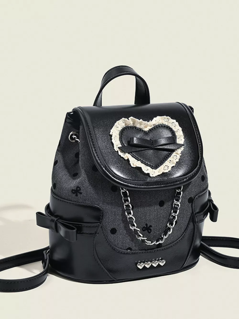 Heart Decor Chain Detail Backpack Bag