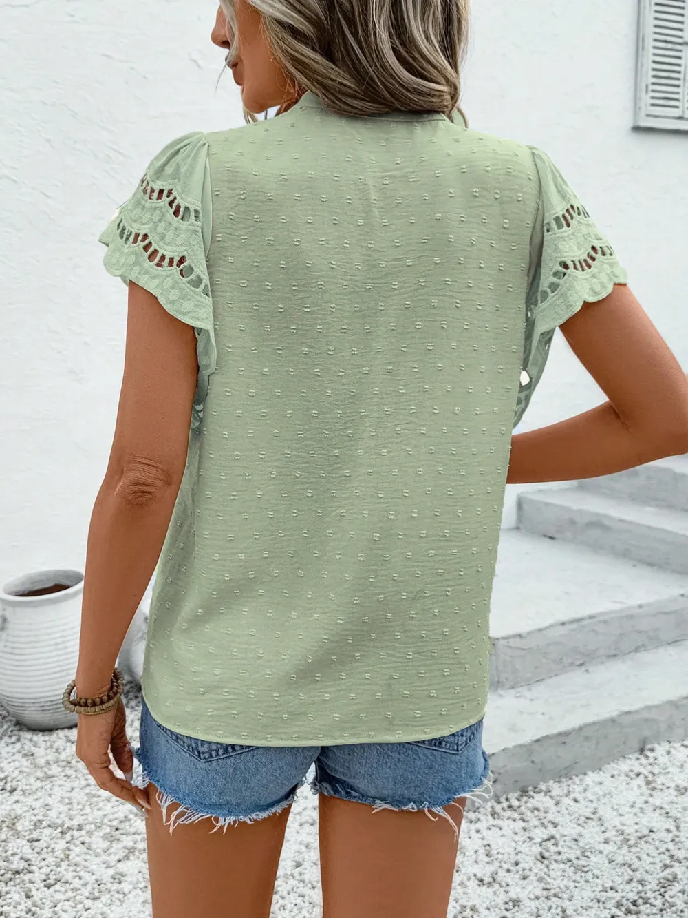 Swiss Dot Cutout Button Down Shirt, image 25