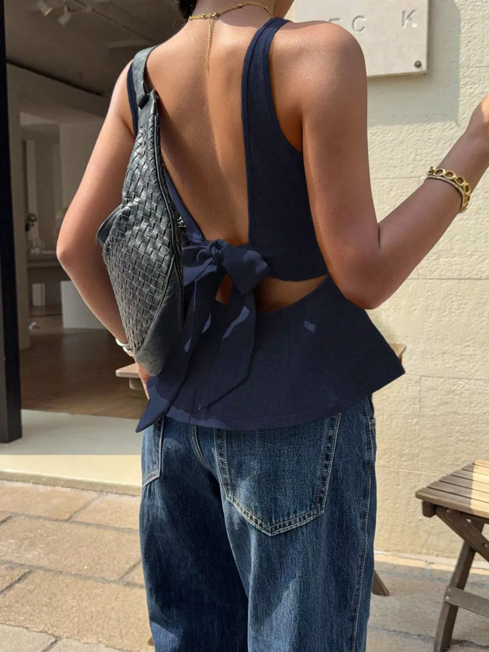 Backless Peplum Tank Top with Bow Tie, image 9