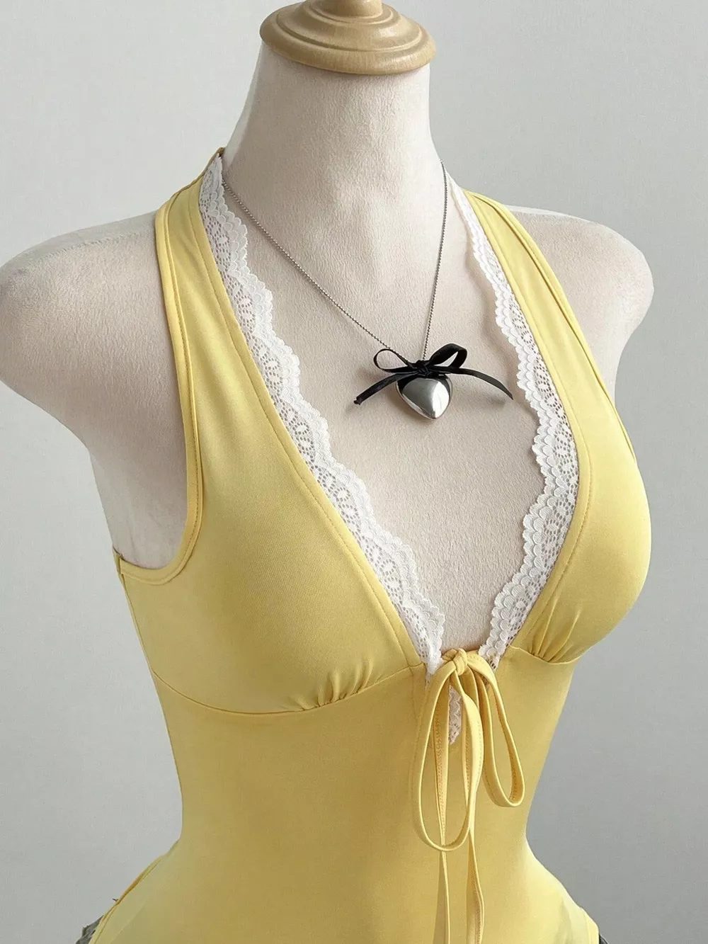 Lace Detail Halter Neck Cami, image 2