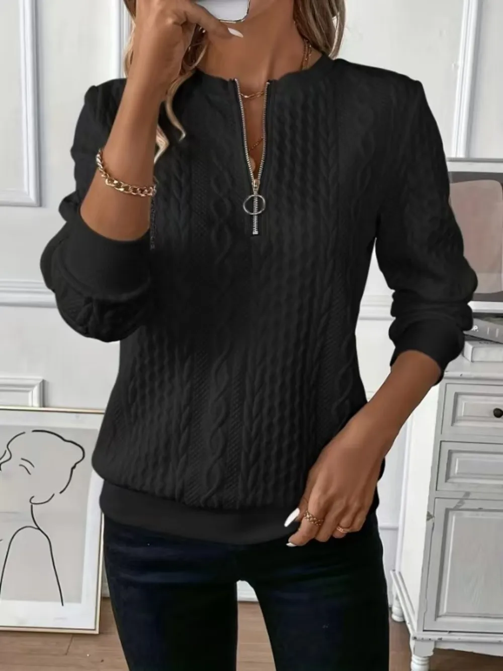 Quarter-Zip Long Sleeve Sweatshirt, image 5