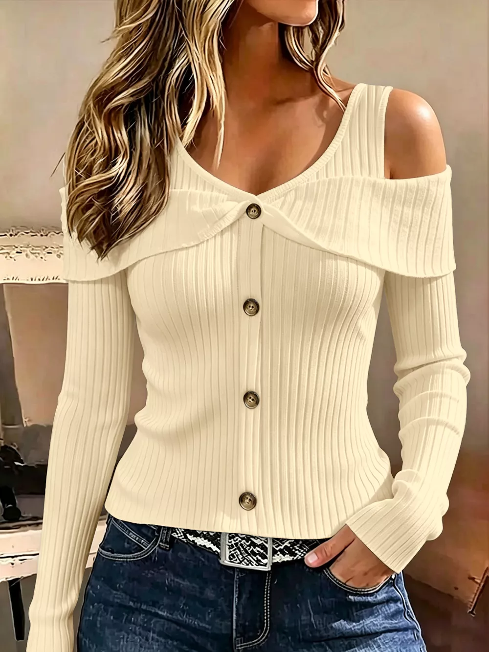 Cold Shoulder Ribbed Knit Top, image 25