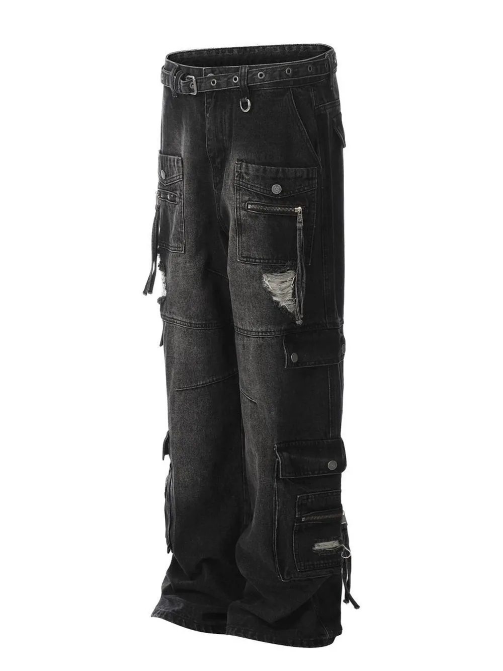 Men's Distressed Cargo Wide Leg Jeans, image 2
