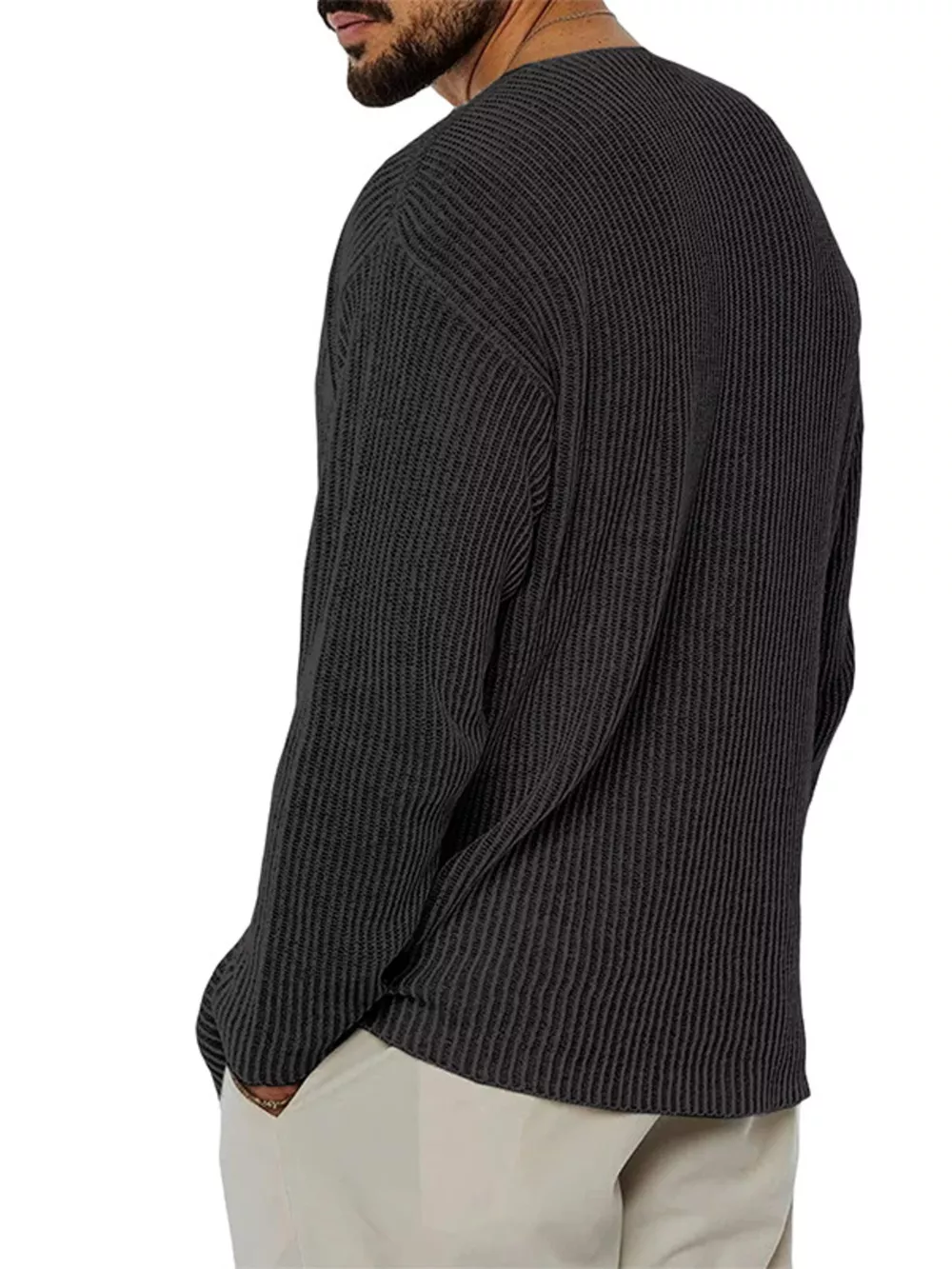 Men's Casual V-Neck Ribbed Knit Sweater, image 4