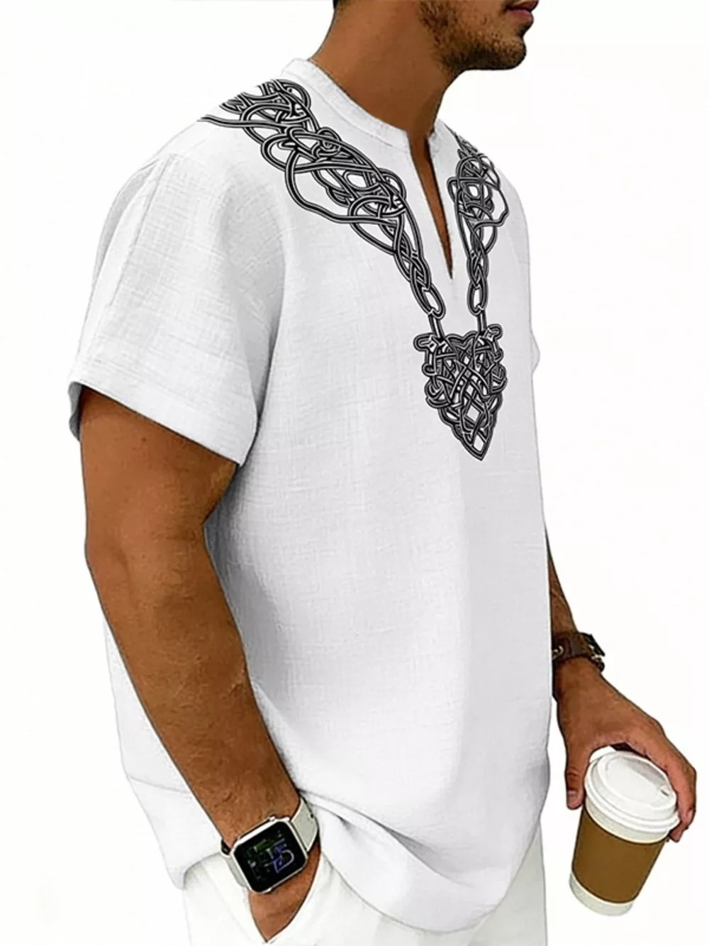 Men's Full Size Notched Printed Short Sleeve Blouse Plus Size, image 19