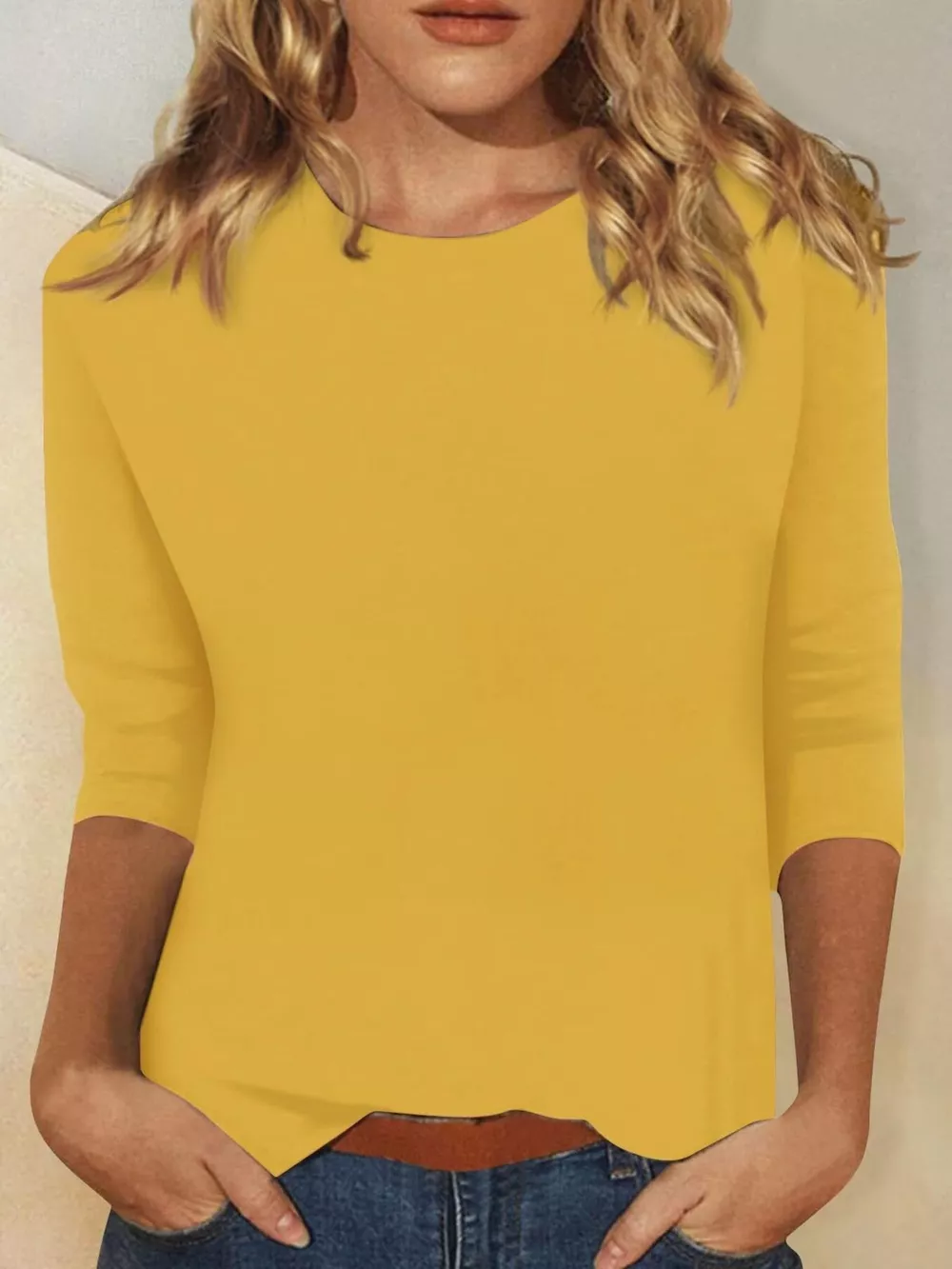 Solid Color Round Neck T-Shirt, image 8