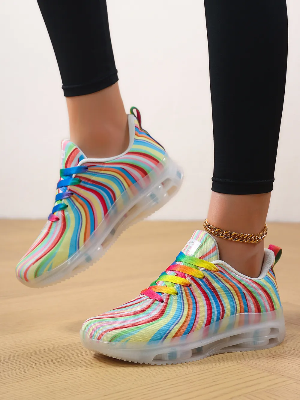 Rainbow Swirl Lace Up Athletic with Transparent Sole, image 3
