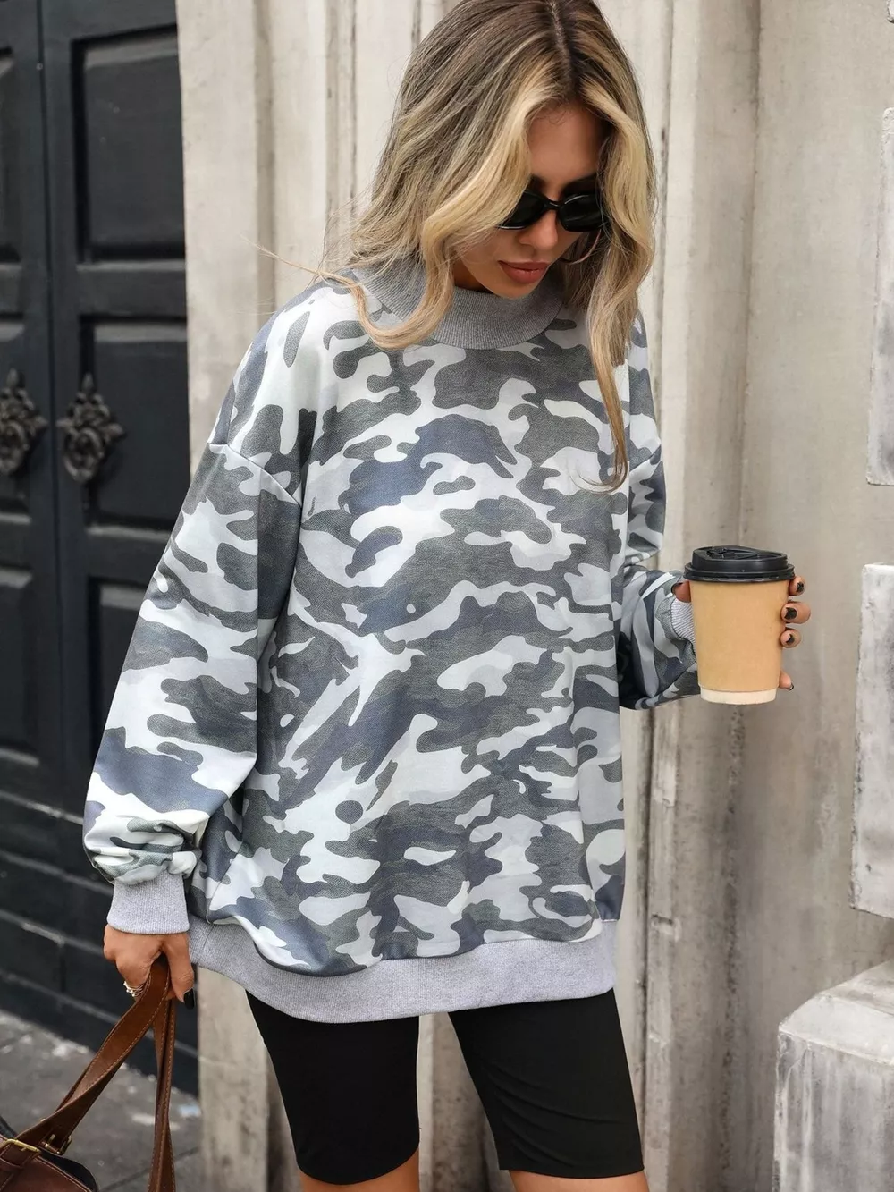 Camouflage Print Mock Neck Sweatshirt, image 13