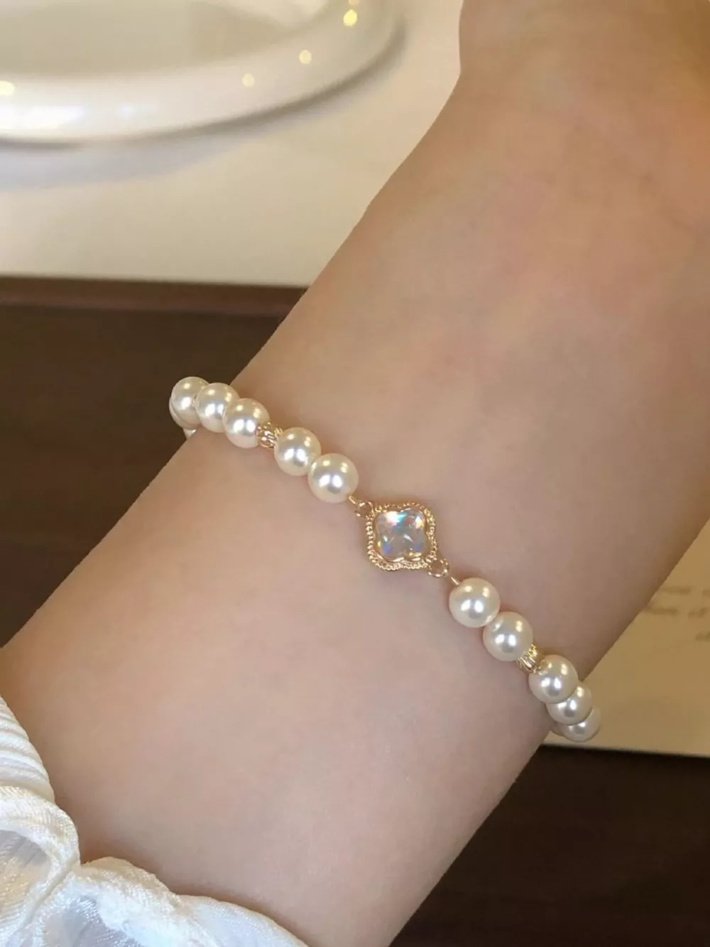 Pearl Clover Charm Bracelet, image 2