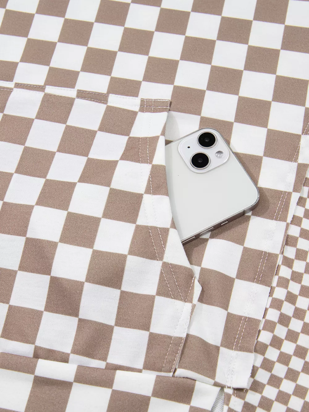 Checkered Pattern Oversized Drawstring Hoodie, image 9
