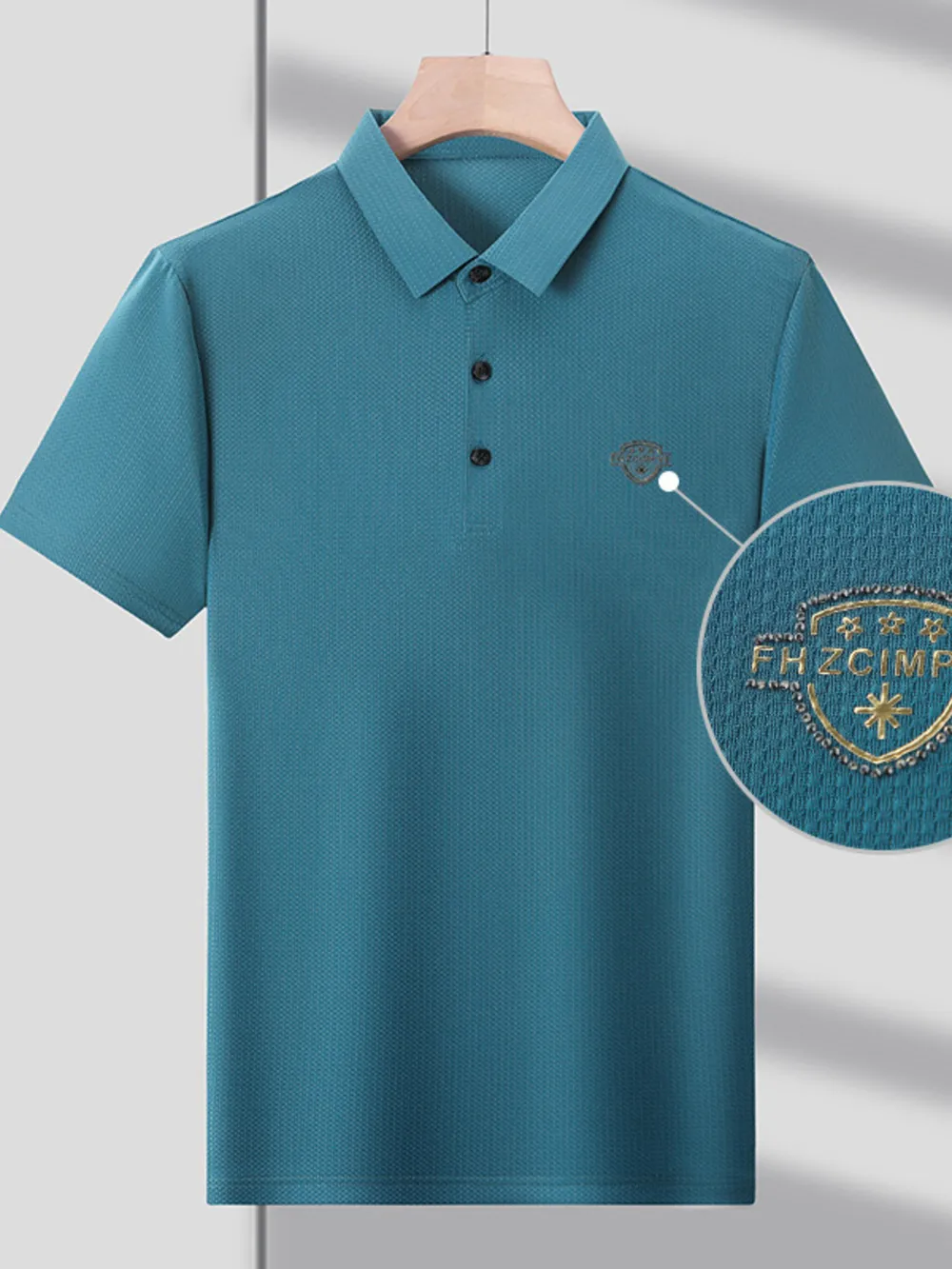 Men's Plus Size Embroidered Detail Short Sleeve Polo, image 2