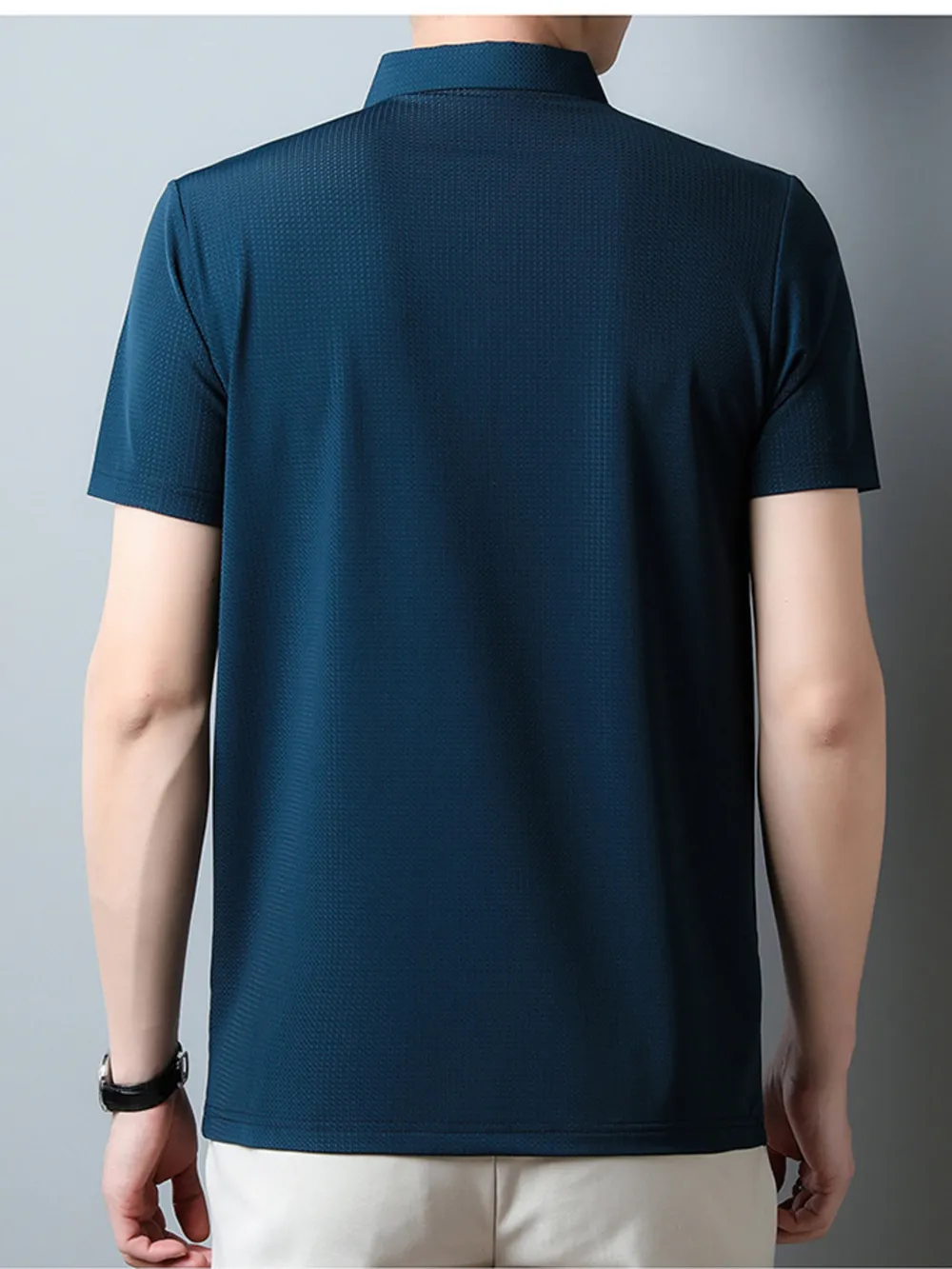 Men's Plus Size Textured Short Sleeve Casual Polo Shirt, image 3