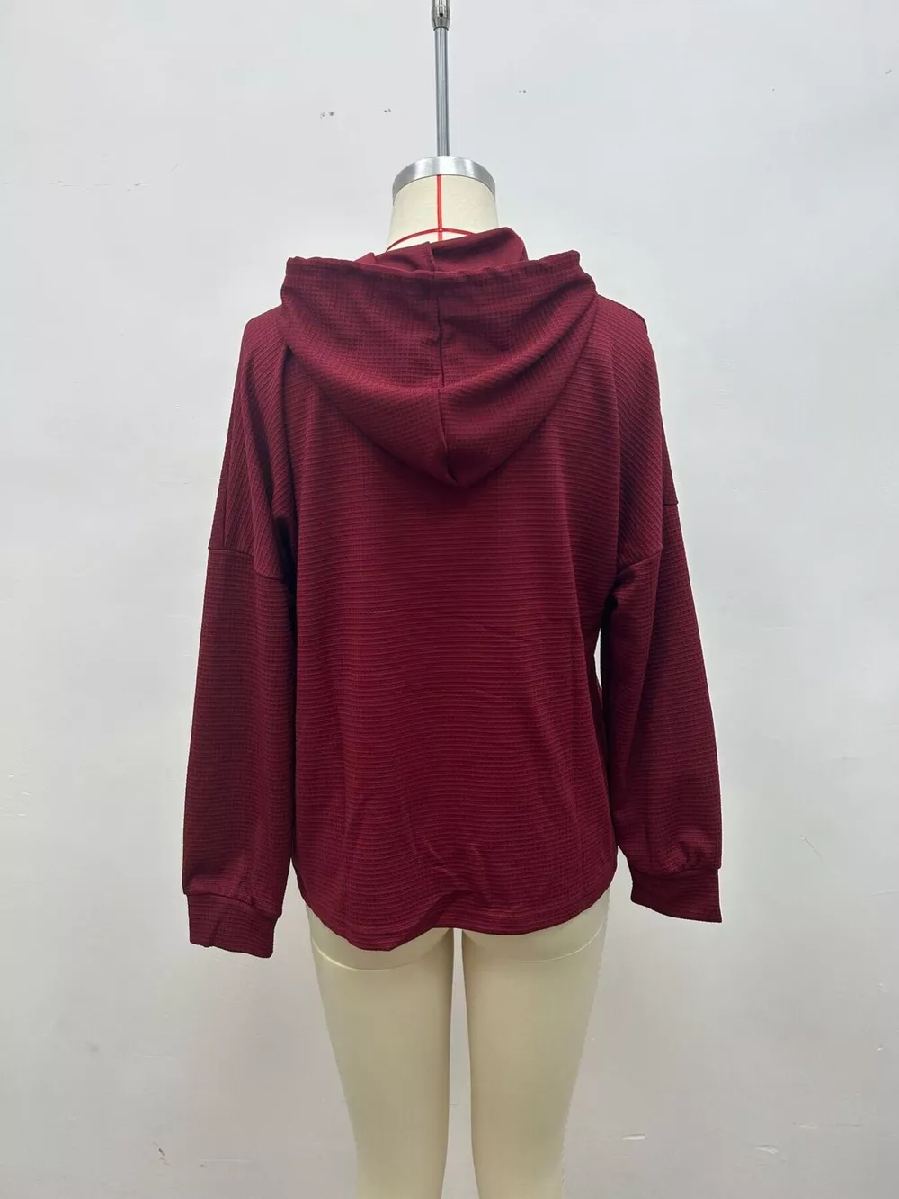Full Size Waffle Knit Drawstring Long Sleeve Hoodie Plus Size, image 12