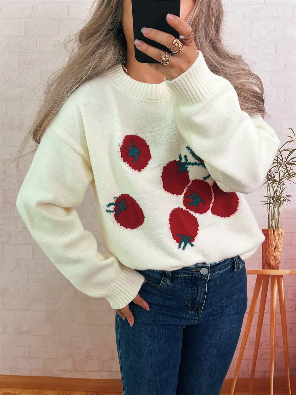 Persimmon Round Neck Long Sleeve Sweater, image 2