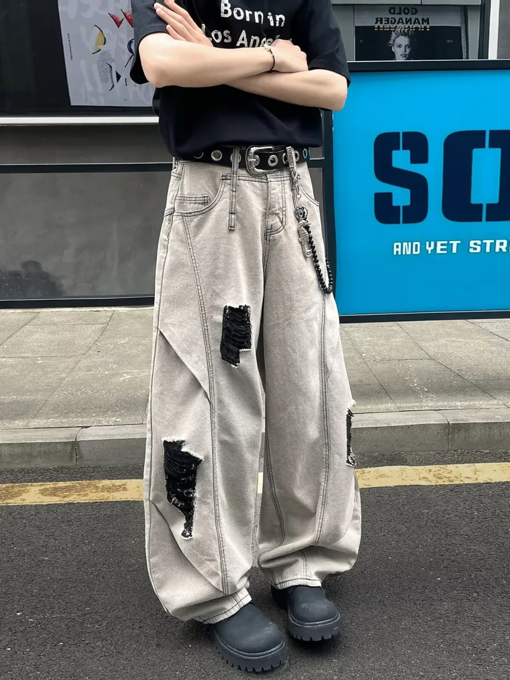 Men's Full Size Distressed Wide Leg Jeans Plus Size, image 2
