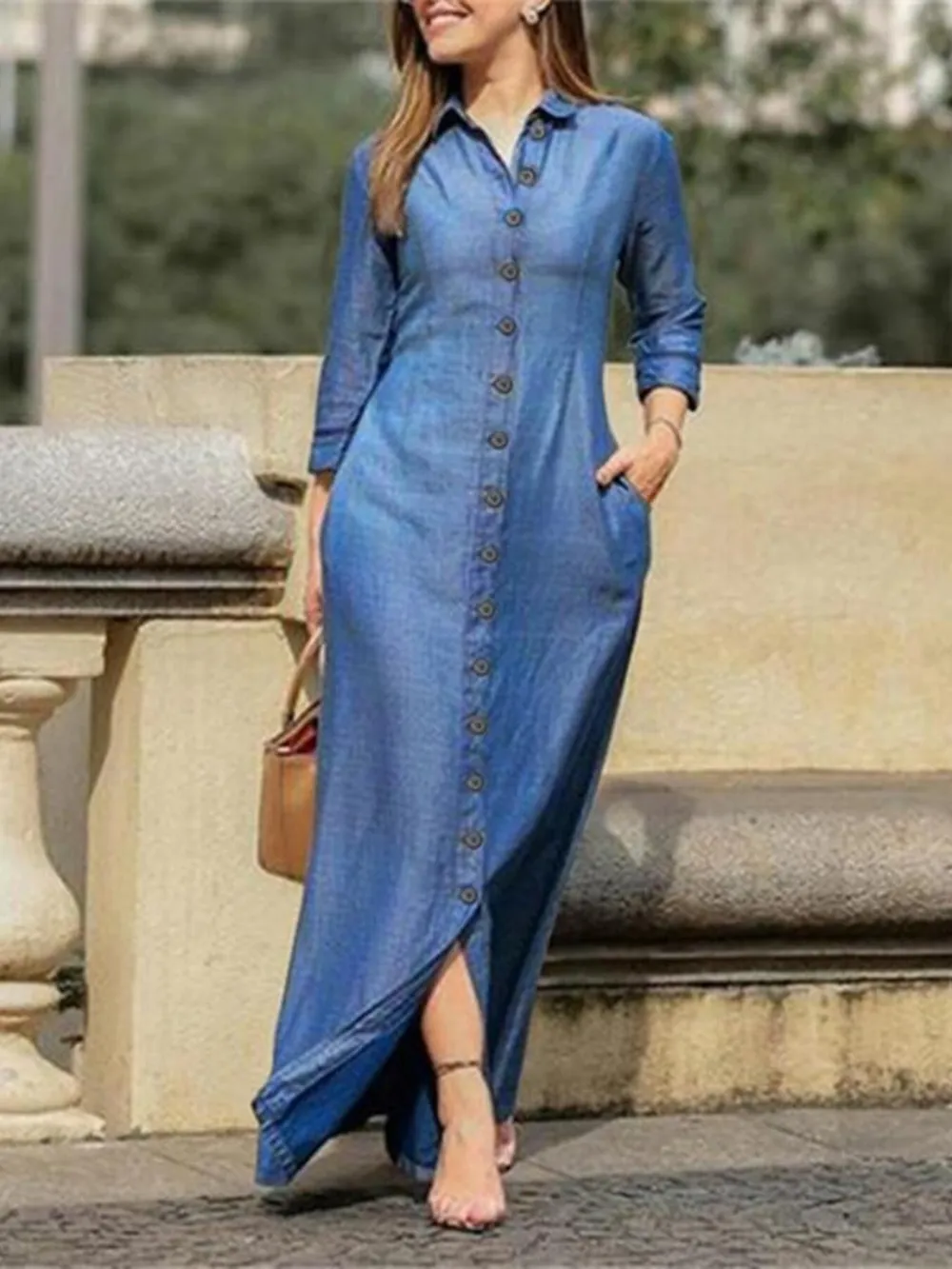 Full Size Button-Down Maxi Denim Dress Plus Size, image 8