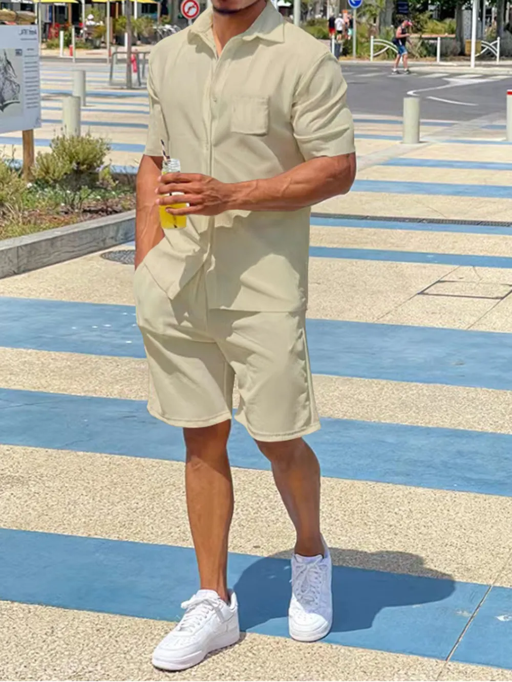 Men's Plus Size Button Up Shirt and Shorts Set, image 7