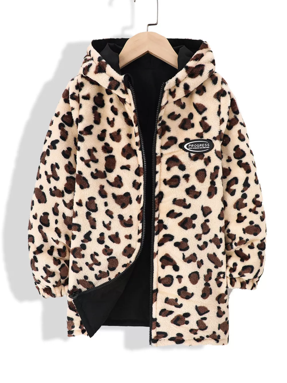 Children's Hooded Leopard Lined Warm Jacket, image 2