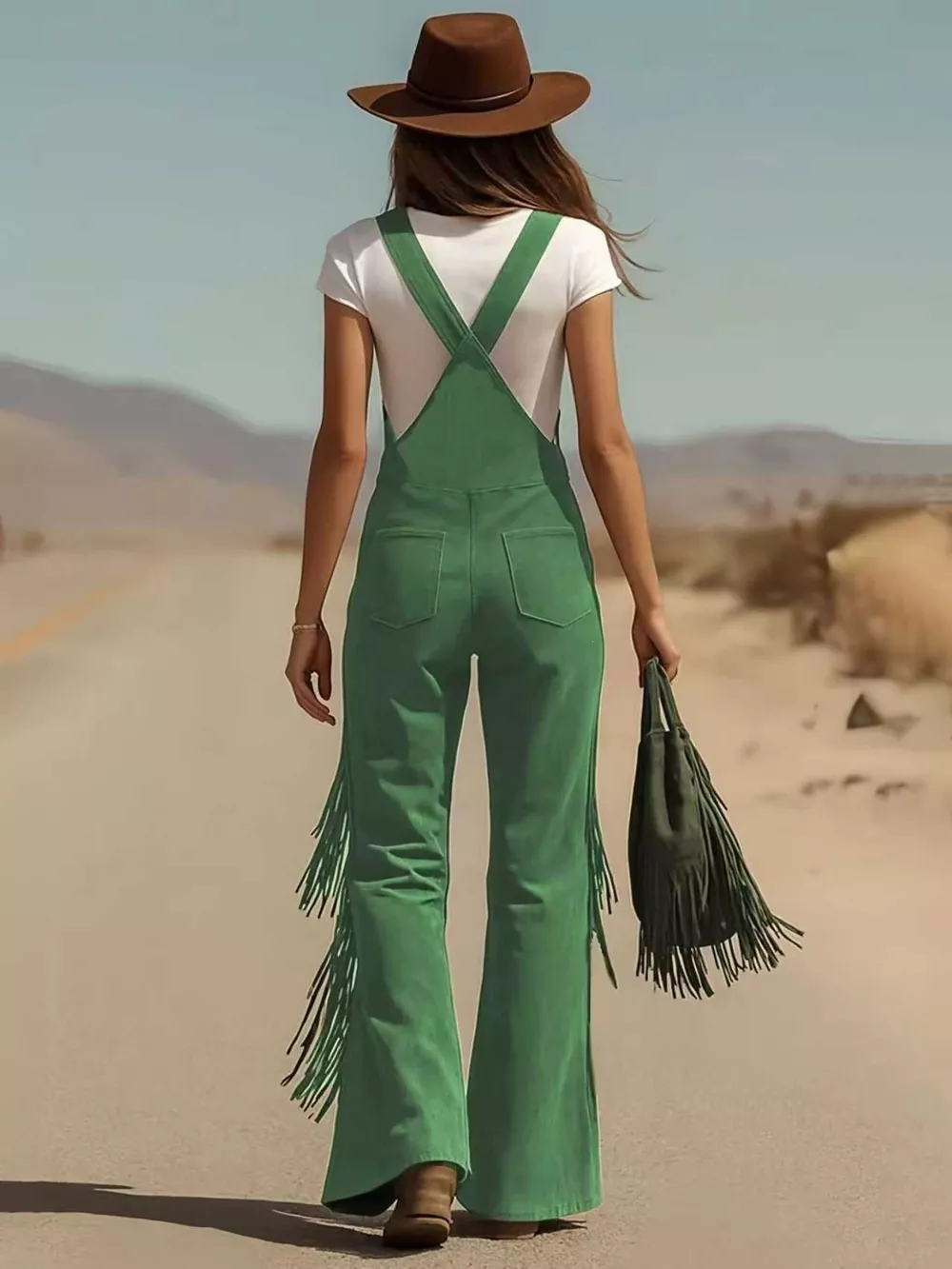 Fringe Detail Flare Leg Overalls, image 2