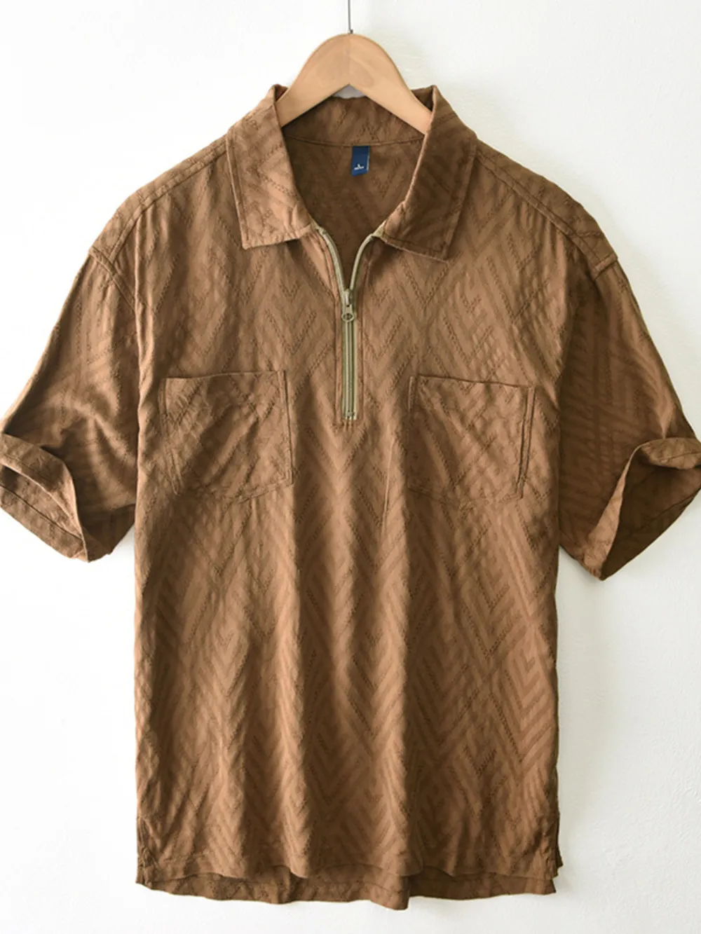 Men's Plus Size Quarter Zip Short Sleeve Blouse, image 3