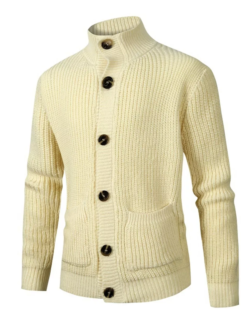 Men's Plus Size Stand-Collar Ribbed Knit Button-Down Cardigan, image 3
