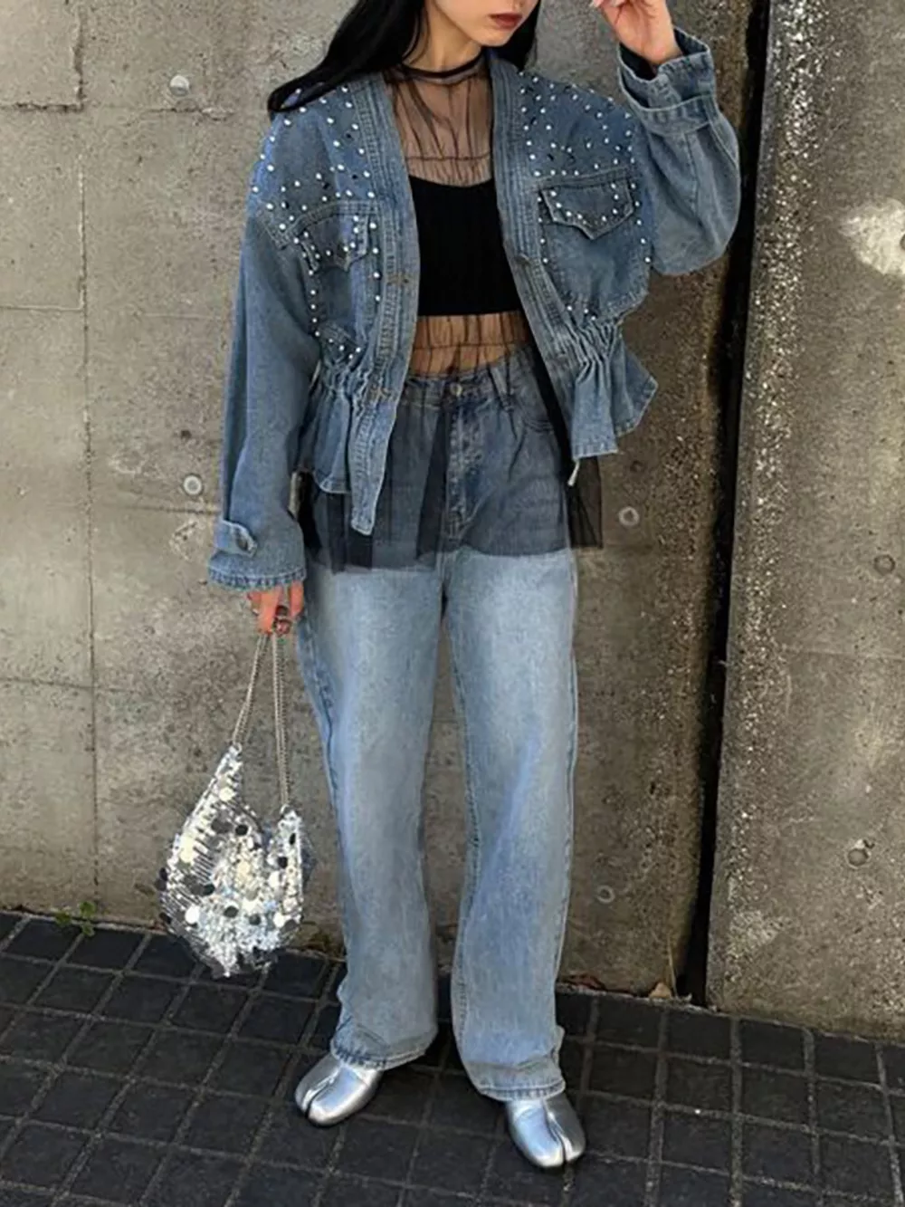 Studded Button Up Denim Jacket, image 6